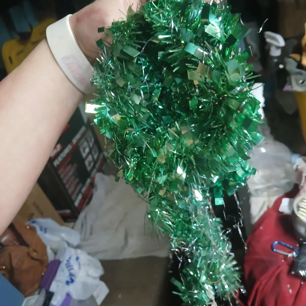 Festive Holiday Tinsel Garland - Green, Silver, Multicolor
